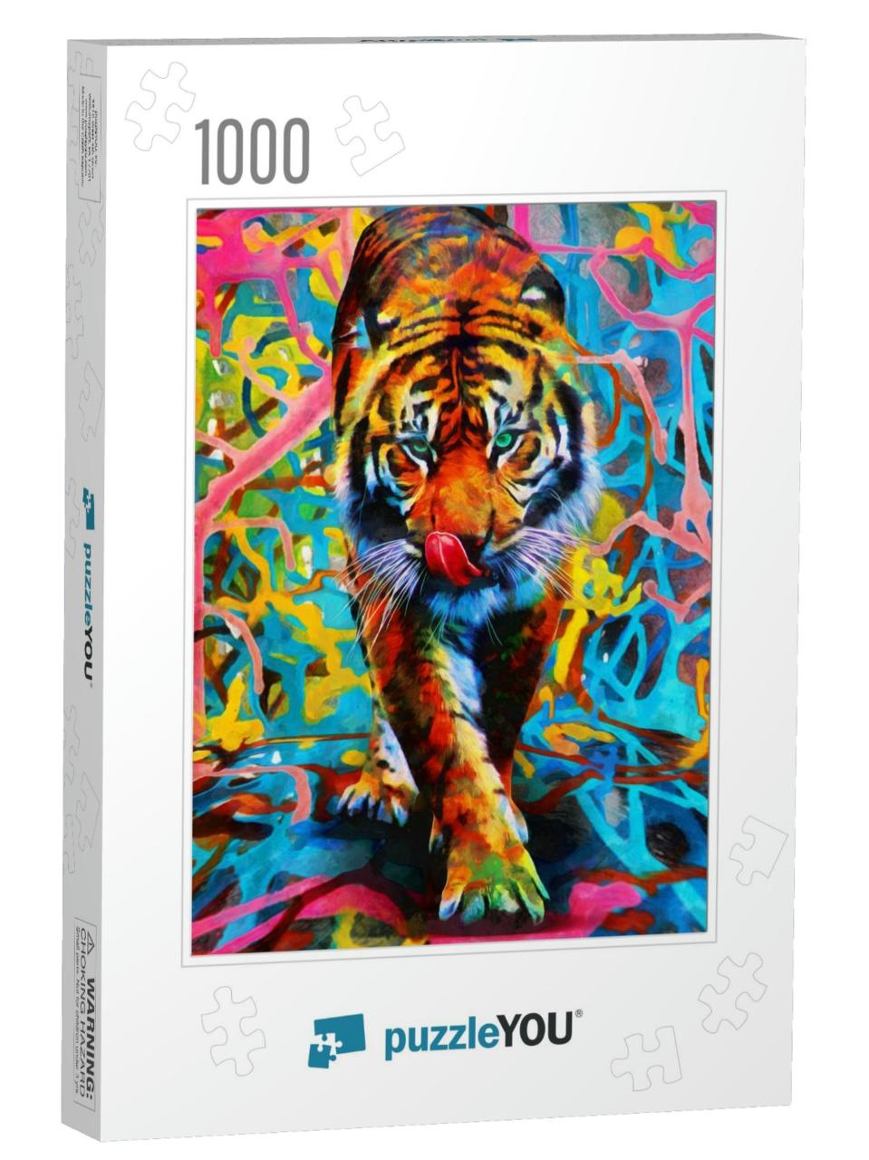 Modern Oil Painting of Tiger, Artist Collection of Animal... Jigsaw Puzzle with 1000 pieces