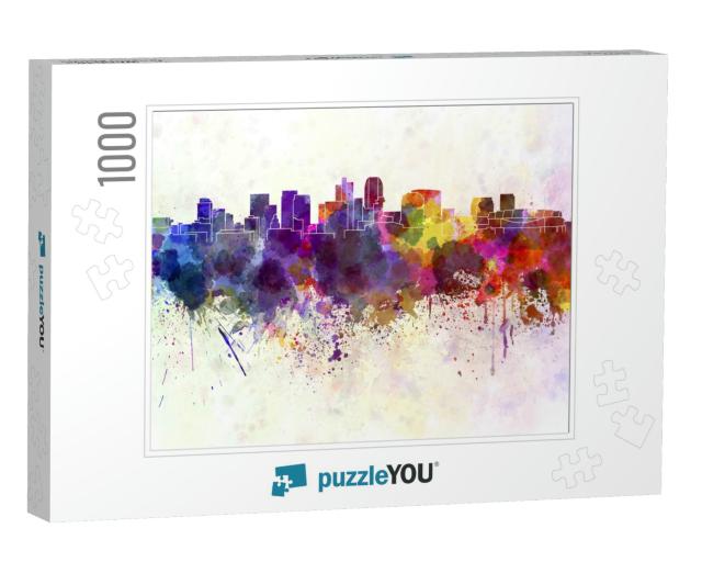 Phoenix Skyline in Watercolor Background... Jigsaw Puzzle with 1000 pieces