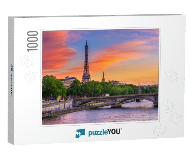 Sunset View of Eiffel Tower & Seine River in Paris, Franc... Jigsaw Puzzle with 1000 pieces