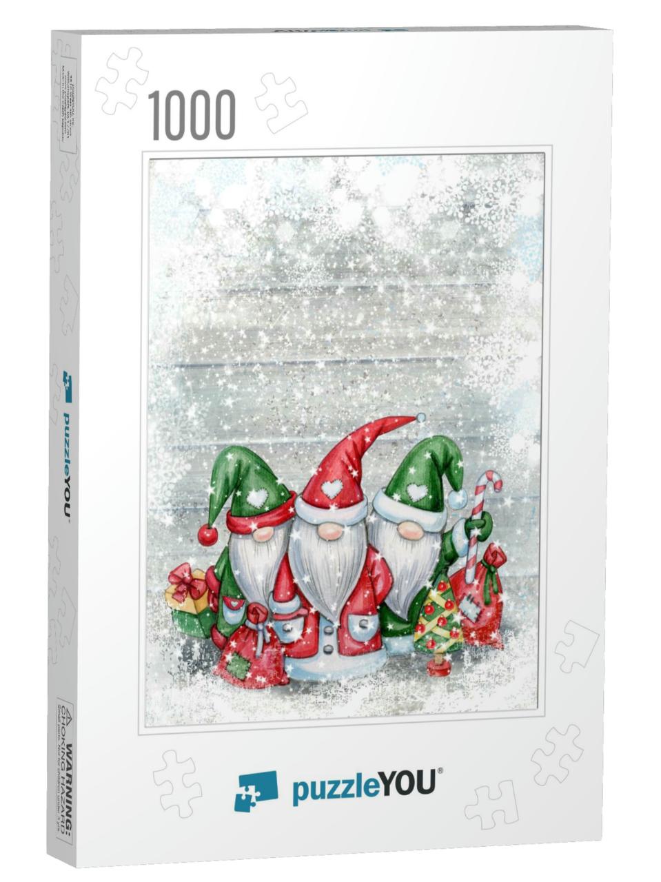 Christmas Gnomes Cartoons, Greeting Card for Winter Holid... Jigsaw Puzzle with 1000 pieces