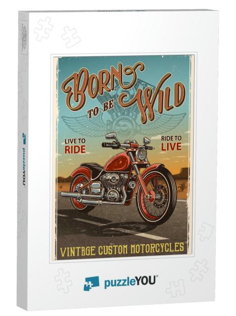 Vintage Motorcycle Poster. Motorcycle on the Road with De... Jigsaw Puzzle