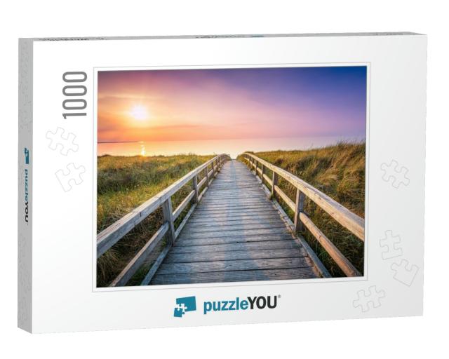 Wooden Pier At Sunset Along the Dune Beach, North Sea, Ge... Jigsaw Puzzle with 1000 pieces