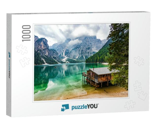 Perfectly Located Boathouse At Pragser Wildsee, South Tyr... Jigsaw Puzzle with 1000 pieces