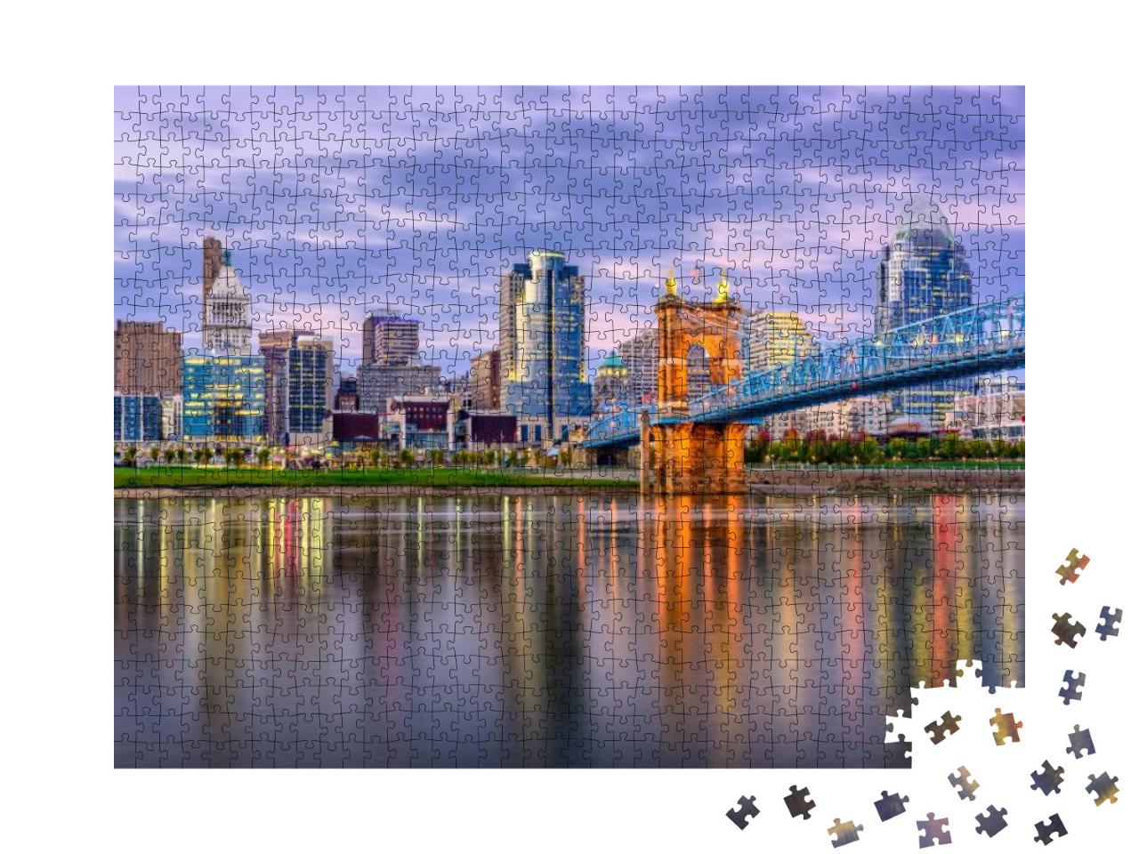 Cincinnati, Ohio, USA Downtown Skyline & Bridge on the Riv... Jigsaw Puzzle with 1000 pieces