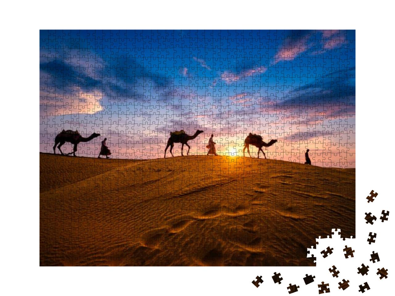 Indian Cameleers Camel Driver Bedouin with Camel Silhouet... Jigsaw Puzzle with 1000 pieces