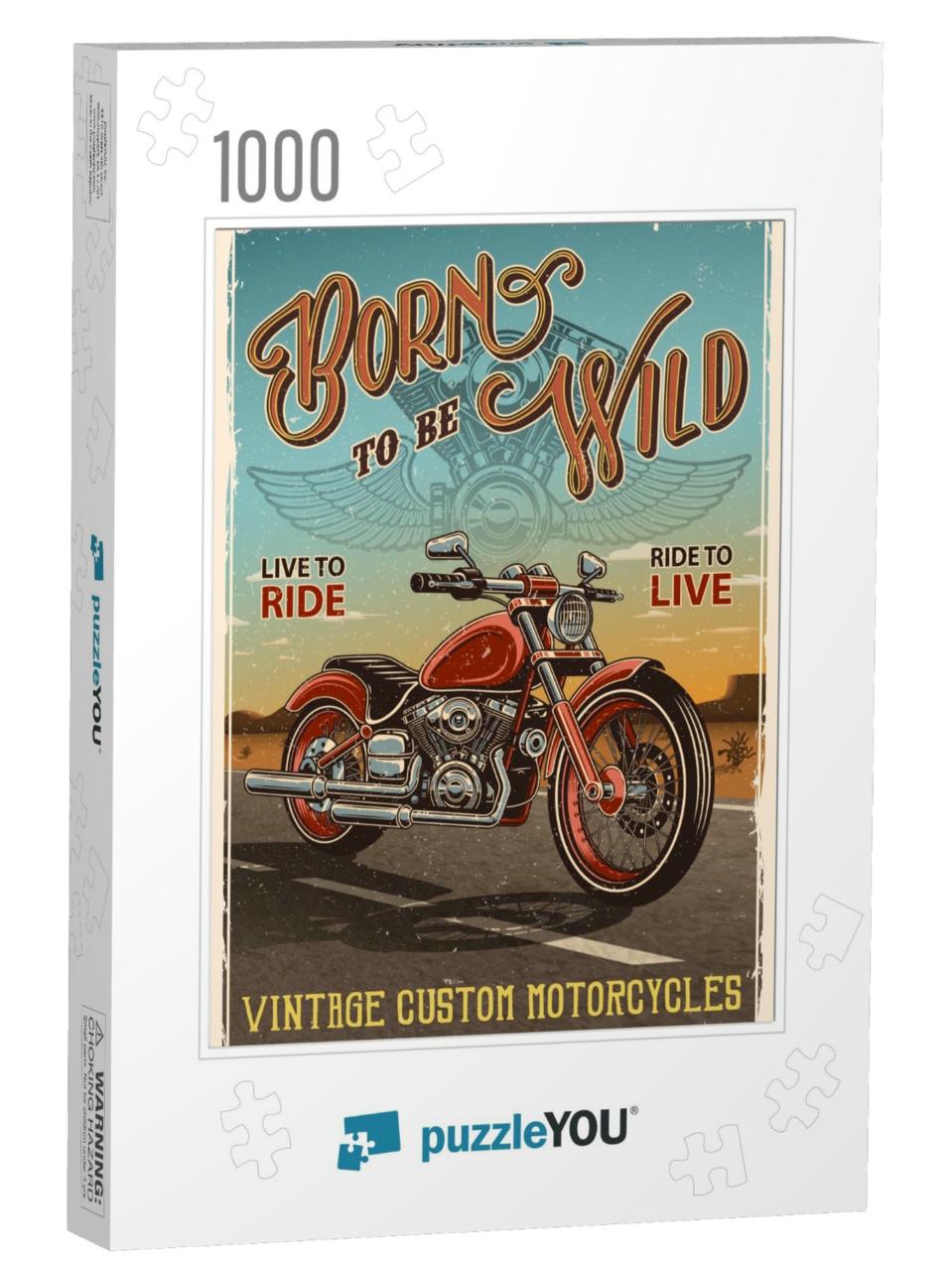 Vintage Motorcycle Poster. Motorcycle on the Road with De... Jigsaw Puzzle with 1000 pieces