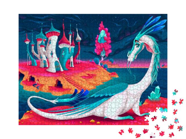 Cartoon Dragon in a Fantasy World. Vector Illustration... Jigsaw Puzzle with 1000 pieces