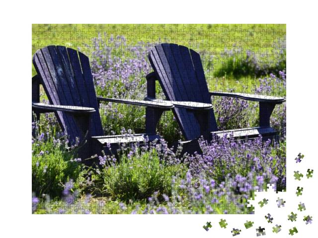 Artistic Composition Adirondack Old Chair, on Lavender Fl... Jigsaw Puzzle with 1000 pieces