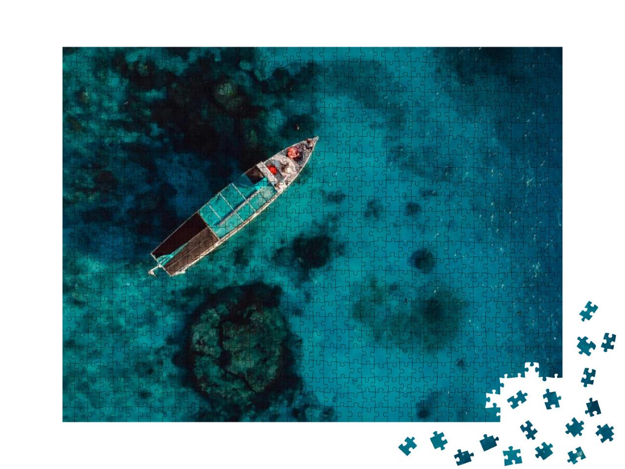 Tour Boat in Blue Ocean Near Gili Island. Aerial View... Jigsaw Puzzle with 1000 pieces