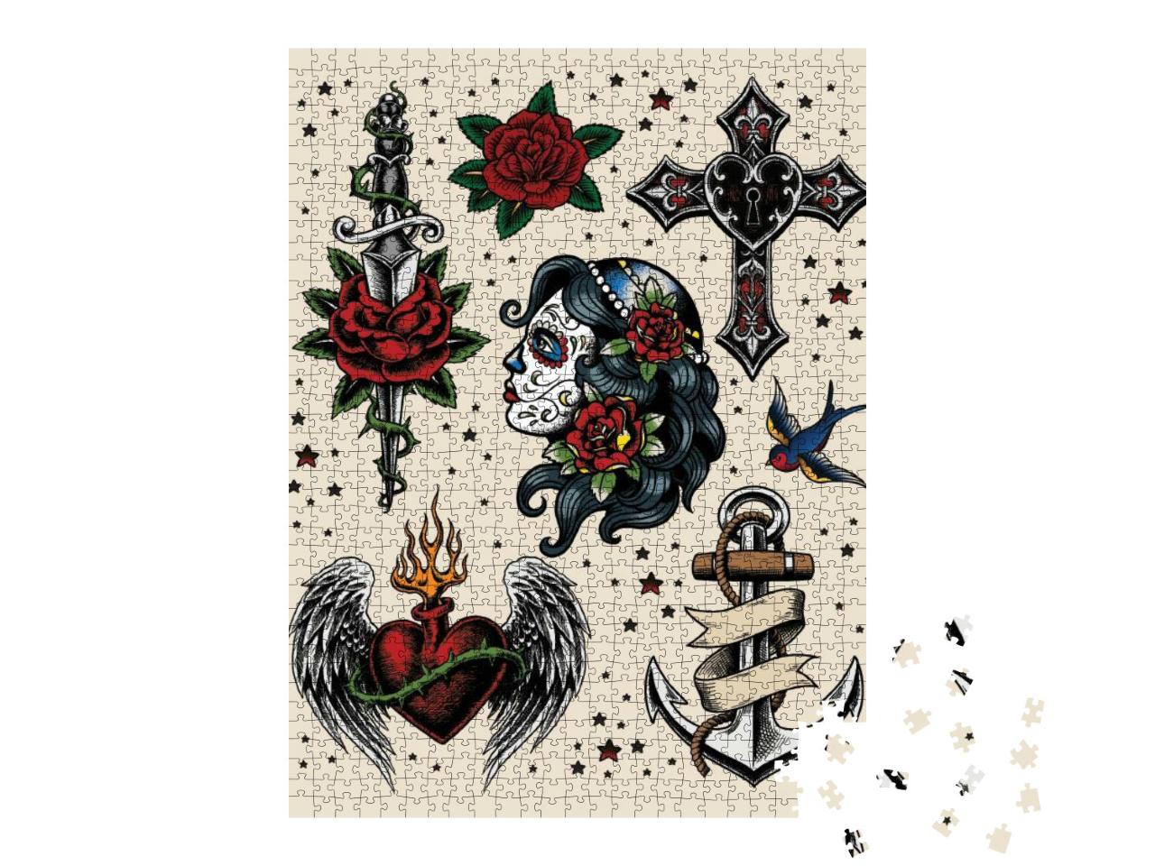 Tattoo Flash Illustration Set... Jigsaw Puzzle with 1000 pieces
