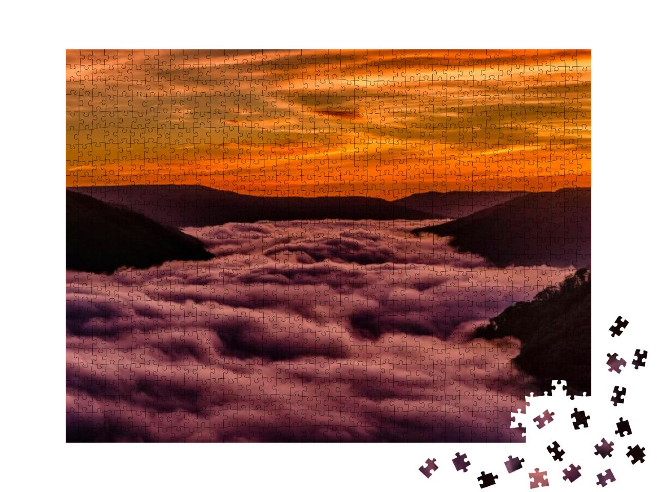 Grandview Sunrise, Main Overlook, New River Gorge Nationa... Jigsaw Puzzle with 1000 pieces