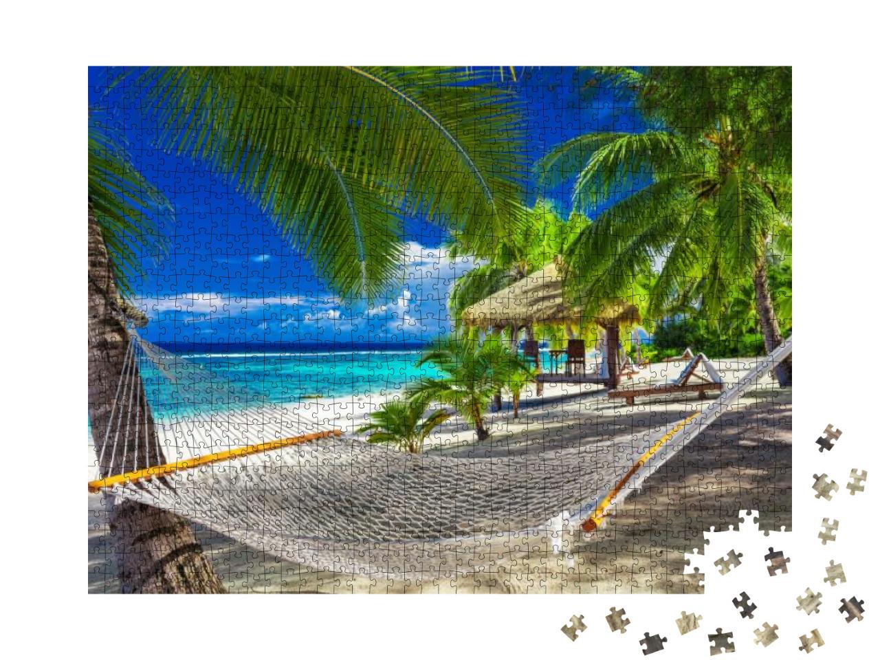 Hammock Between Palm Trees on a Vibrant Tropical Beach of... Jigsaw Puzzle with 1000 pieces
