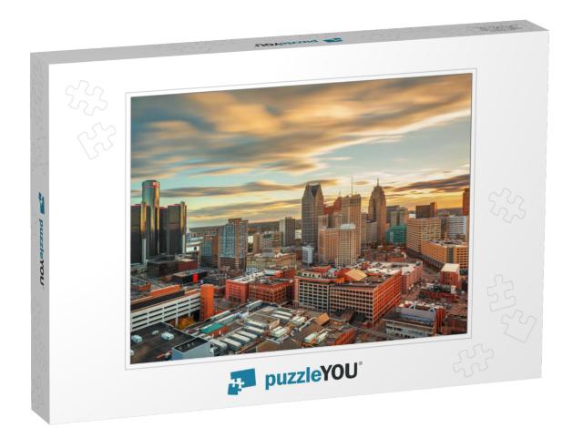 Detroit, Michigan, USA Downtown Skyline from Above At Dusk... Jigsaw Puzzle