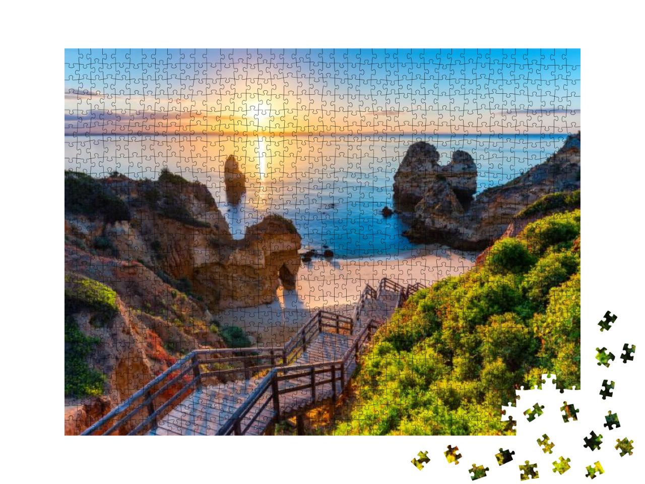 Camilo Beach Praia Do Camilo At Algarve, Portugal with Tu... Jigsaw Puzzle with 1000 pieces