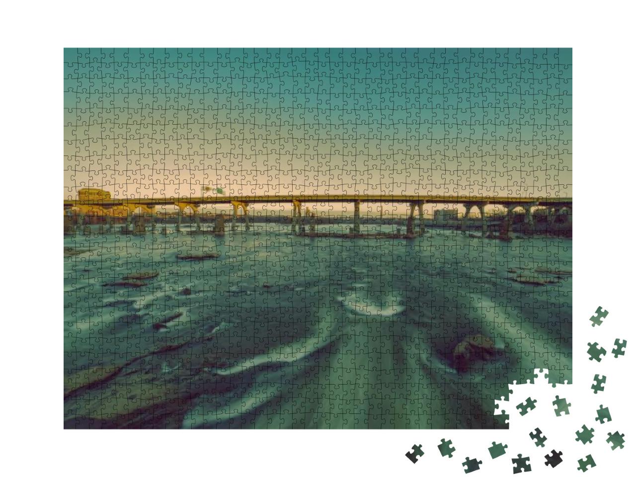 Roaring Rapids of the James River & Richmond Skyline Tint... Jigsaw Puzzle with 1000 pieces