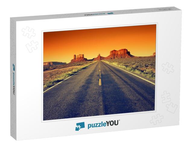 Road to Monument Valley At Sunset, Usa... Jigsaw Puzzle