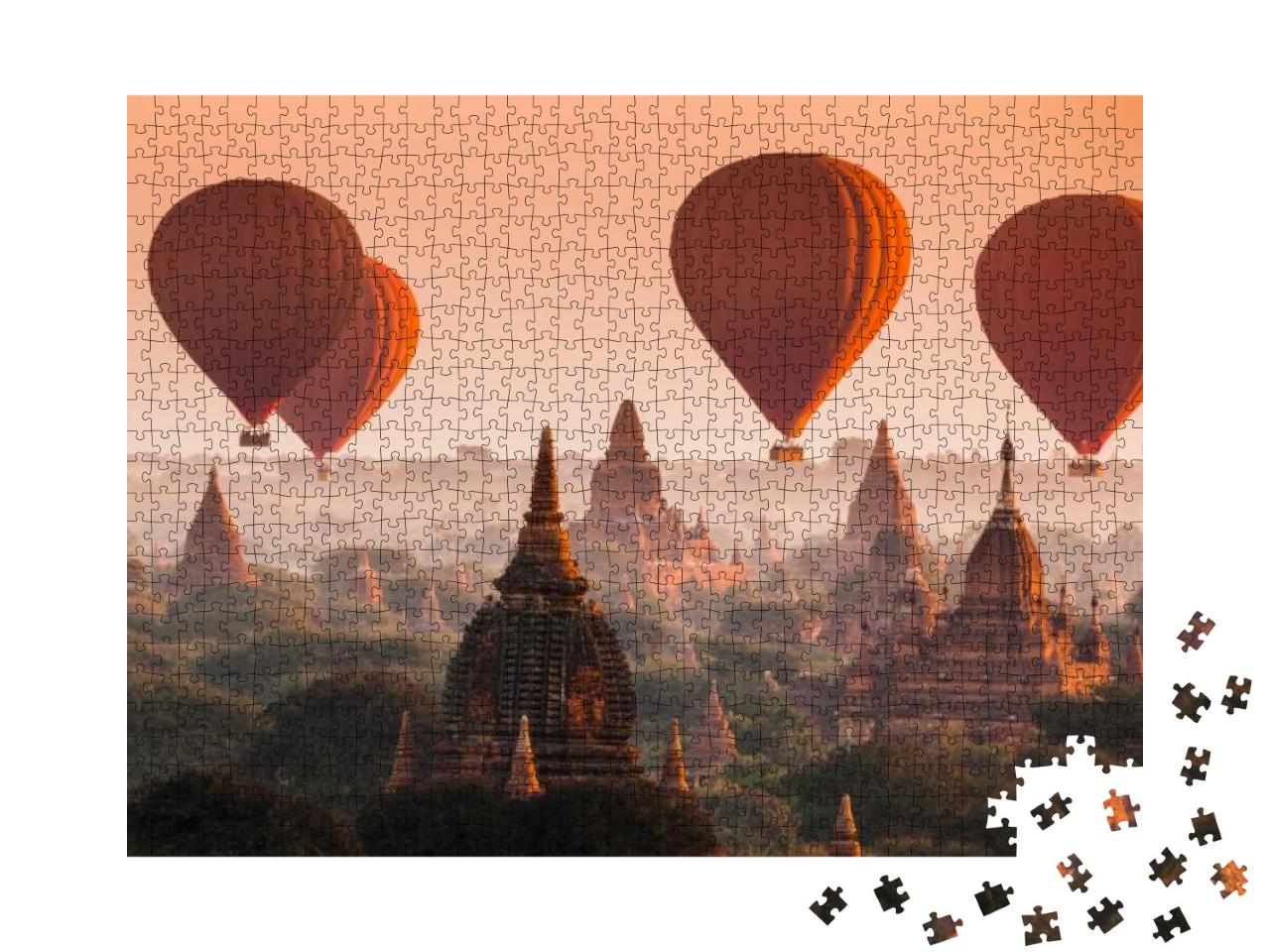 Hot Air Balloon Over Plain of Bagan in Misty Morning, Mya... Jigsaw Puzzle with 1000 pieces