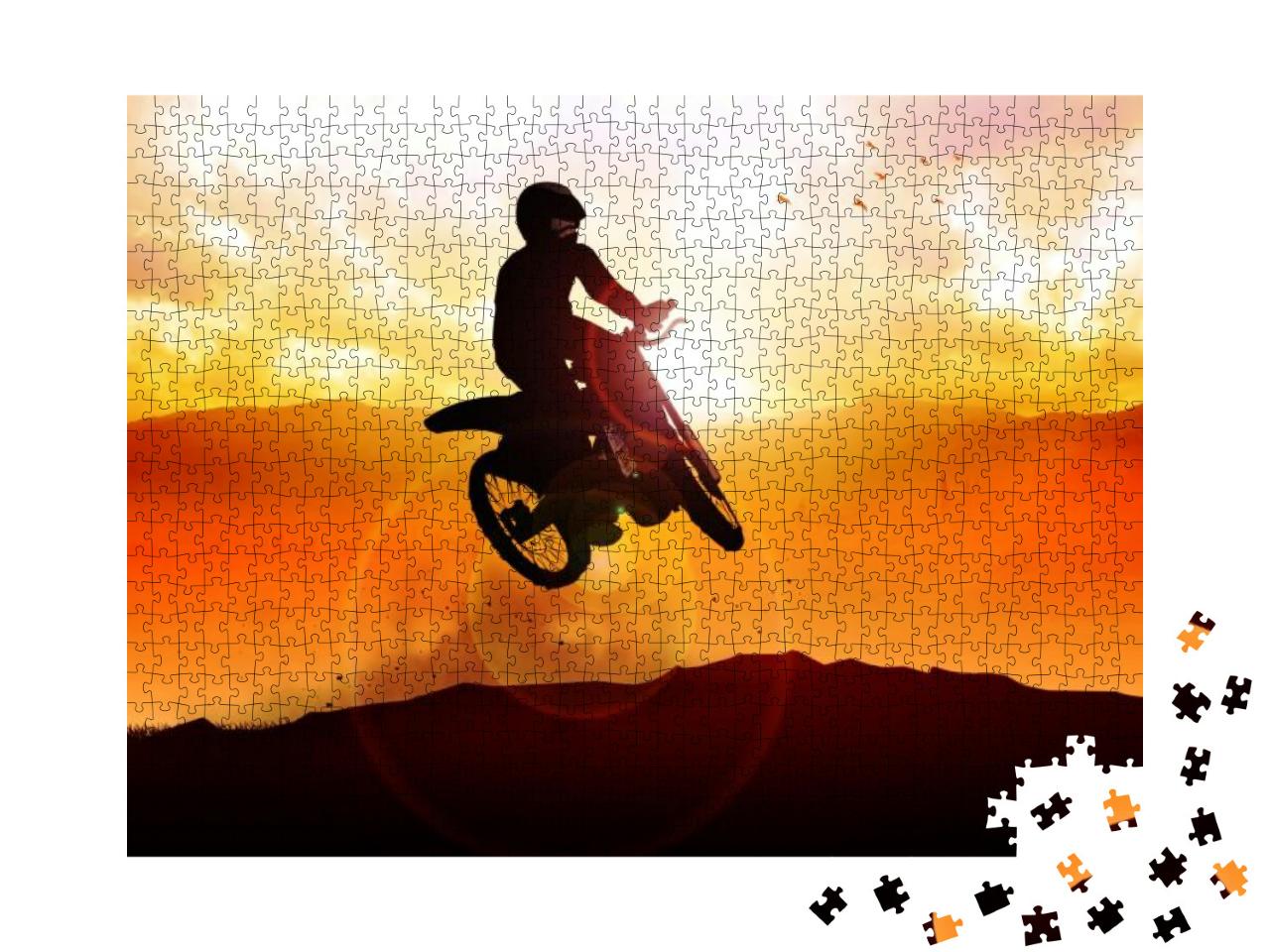 Silhouette of a Man Figure Riding a Motocross... Jigsaw Puzzle with 1000 pieces