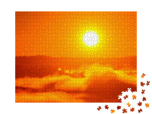 Big Sun & Mist in Sunrise, Morning, White Balance Orange... Jigsaw Puzzle with 1000 pieces