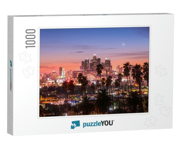 Beautiful Sunset Through the Palm Trees, Los Angeles, Cal... Jigsaw Puzzle with 1000 pieces
