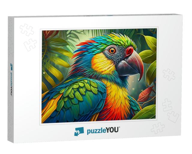 In the Jungle Forest a Lone Parrot Keeps Eye on Surroundings  Jigsaw Puzzle