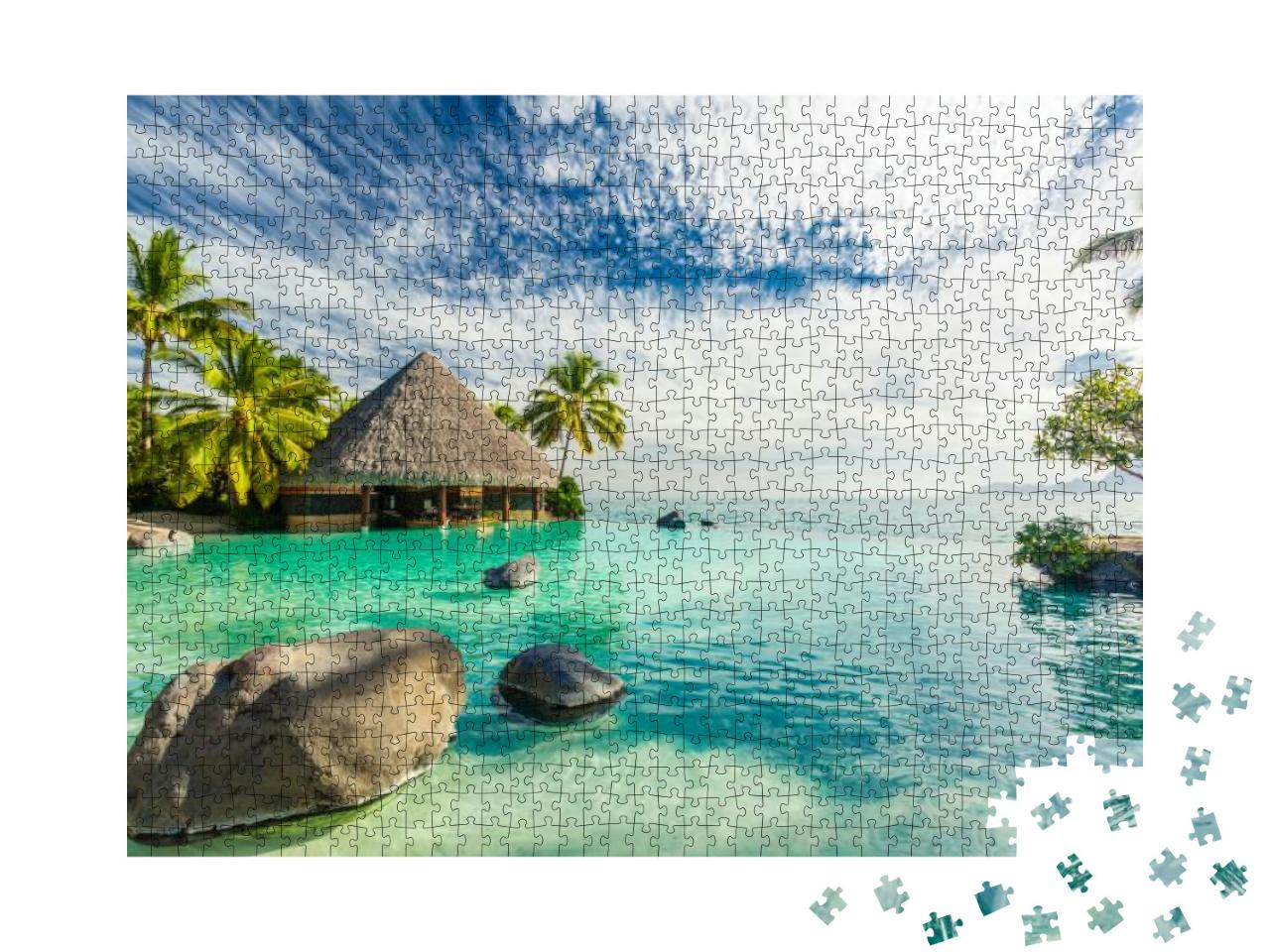 Infinity Pool with Palm Tree Rocks, Tahiti Island, French... Jigsaw Puzzle with 1000 pieces