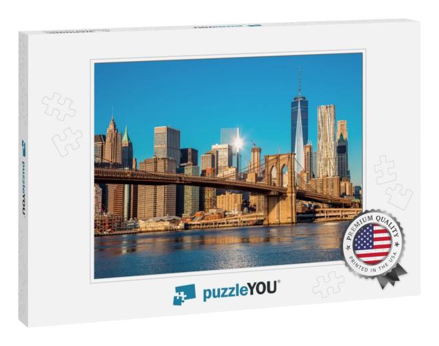Famous Skyline of Downtown New York, Brooklyn Bridge & Ma... Jigsaw Puzzle