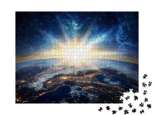 Earth & Galaxy. Elements of This Image Furnished by Nasa... Jigsaw Puzzle with 1000 pieces
