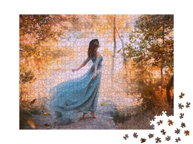 Art Goddess Girl. Blue Vintage Evening Clothing. Dress Lo... Jigsaw Puzzle with 1000 pieces