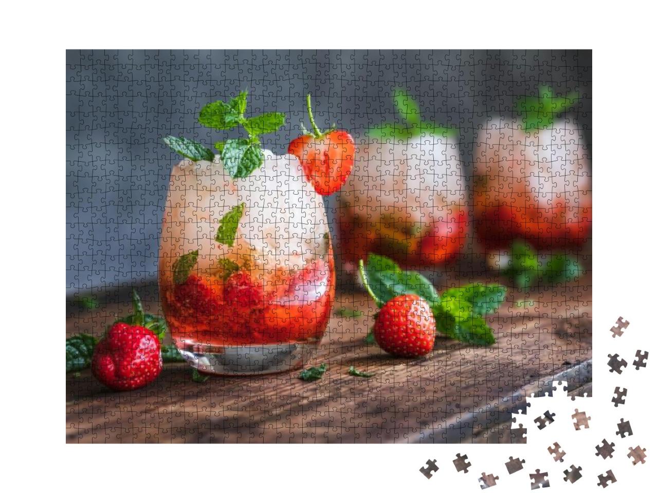 Fresh Strawberry Mojito Drinks. There Are Three Drinks on... Jigsaw Puzzle with 1000 pieces