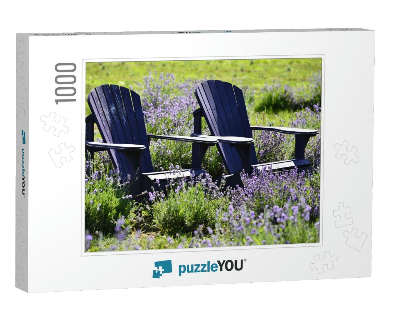 Artistic Composition Adirondack Old Chair, on Lavender Fl... Jigsaw Puzzle with 1000 pieces