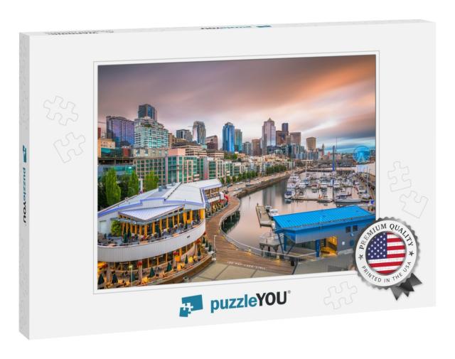 Seattle, Washington, USA Pier & Skyline At Dusk... Jigsaw Puzzle