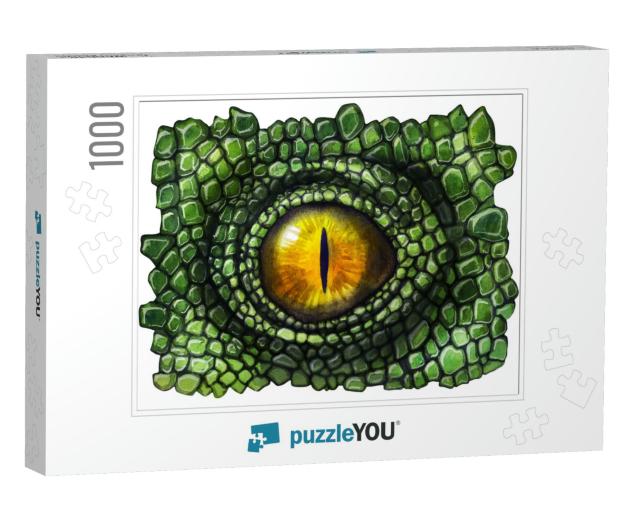 Dinosaur & Dragon Eye with Scales. Watercolor Drawing... Jigsaw Puzzle with 1000 pieces