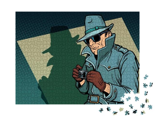 Detective Spy, Shadow. Comic Cartoon Pop Art Retro Vector... Jigsaw Puzzle with 1000 pieces