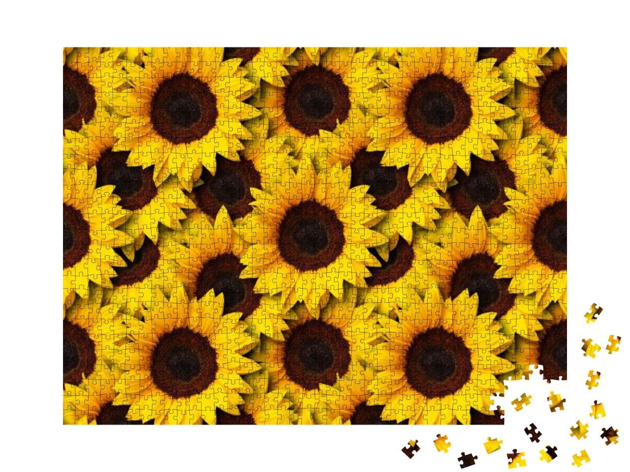 Sunflowers Flowers Seamless Pattern Design Background. Ca... Jigsaw Puzzle with 1000 pieces