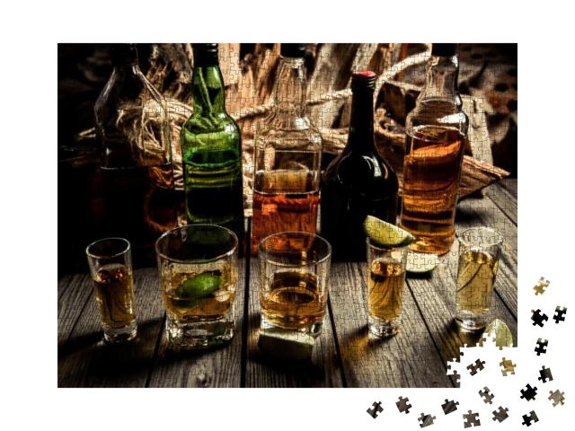 A Lot of Alcohol, Whiskey, Tequila, Bourbon, Brandy, Rum... Jigsaw Puzzle with 1000 pieces