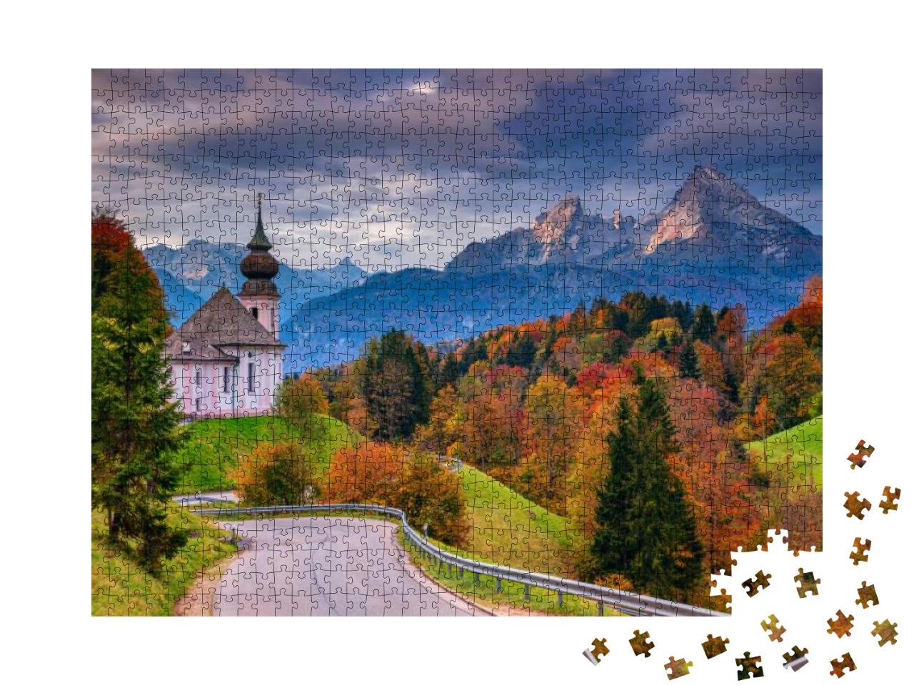 Autumn in Alps. Image of the Bavarian Alps with Maria Ger... Jigsaw Puzzle with 1000 pieces