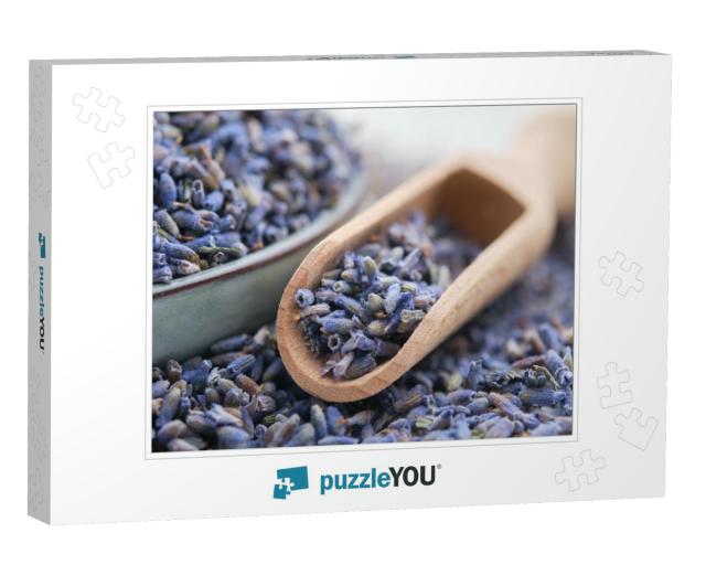 Wooden Scoop of Dry Lavender Flowers & Blue Plate of Drie... Jigsaw Puzzle