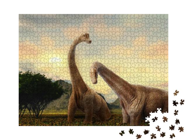 Dinosaur Fight Scene of the Two Dinosaurs Fighting Each... Jigsaw Puzzle with 1000 pieces