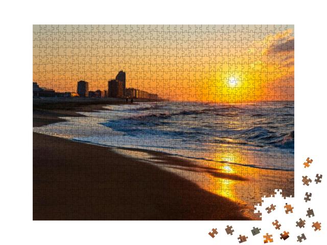 Ostend Oostende City Beach At Sunset by the North Sea, Be... Jigsaw Puzzle with 1000 pieces