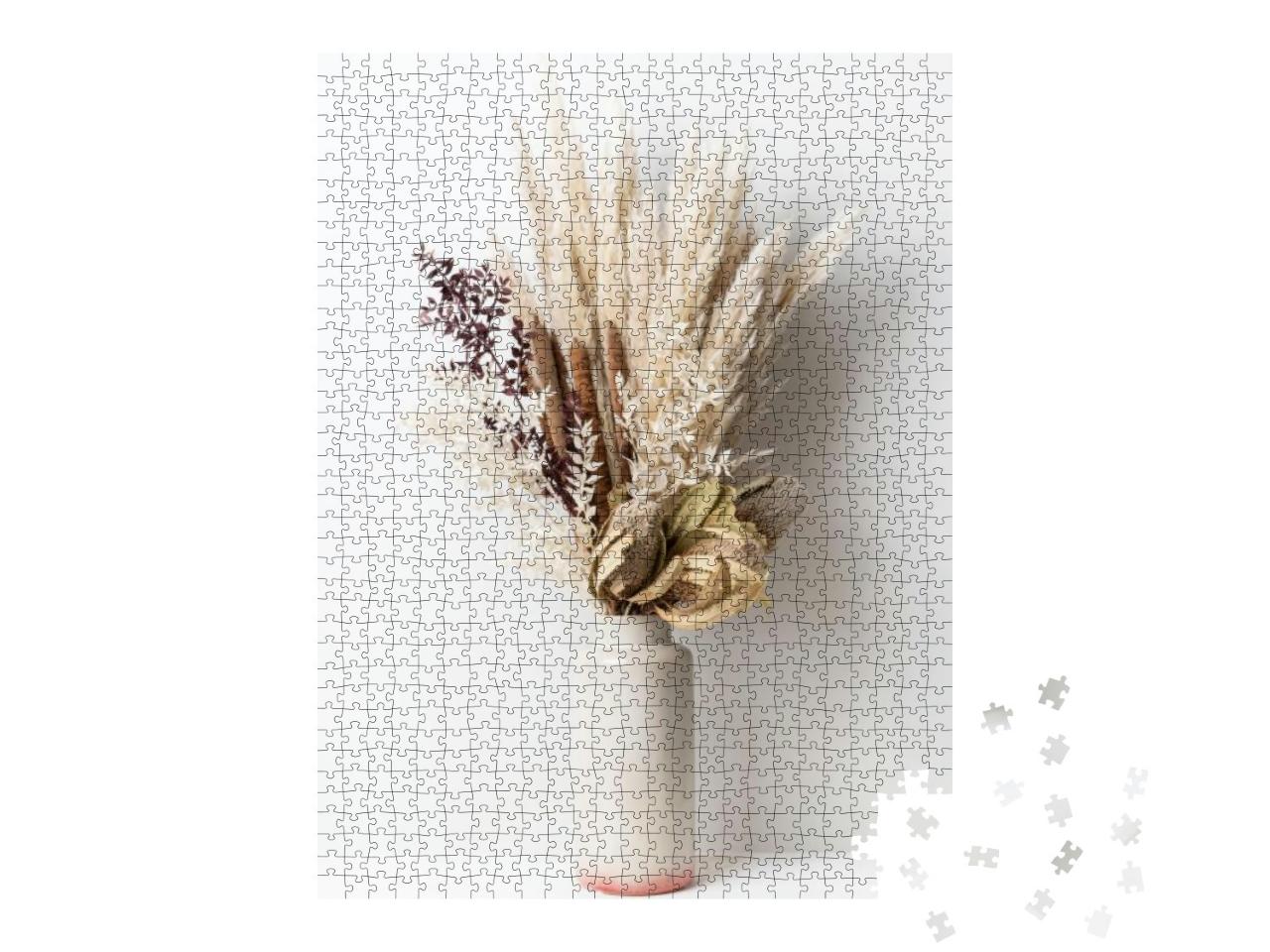 Stylish Modern Dried Flower Arrangement in a Cream & Pink... Jigsaw Puzzle with 1000 pieces