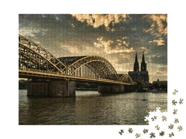Cologne Cathedral At Sunset with River Rhine & Famous Hoh... Jigsaw Puzzle with 1000 pieces