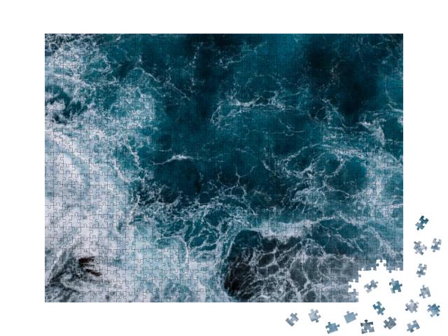 Aerial View to Ocean Waves. Blue Water Background... Jigsaw Puzzle with 1000 pieces