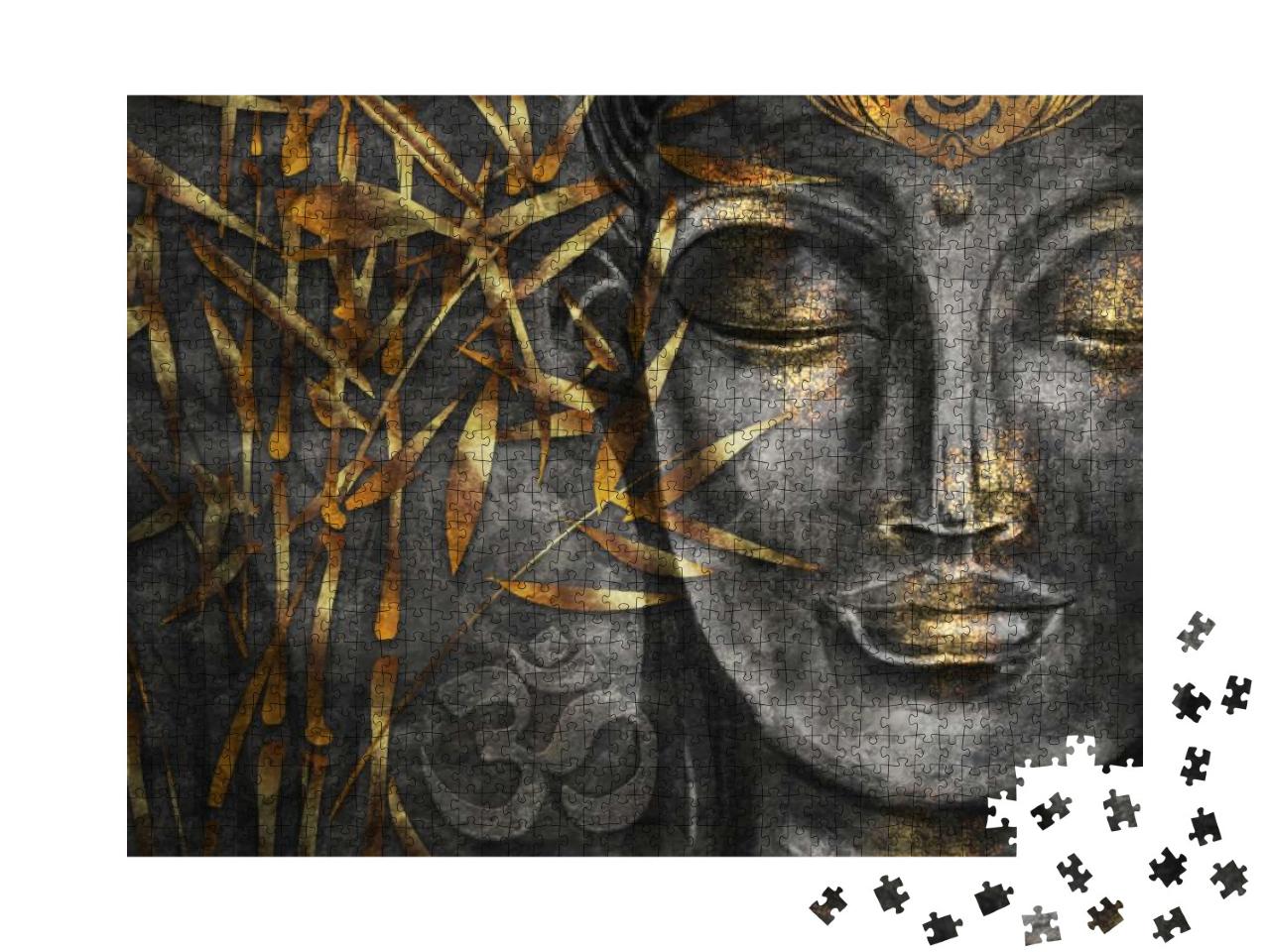 Bodhisattva Buddha - Digital Art Collage Combined with Wa... Jigsaw Puzzle with 1000 pieces
