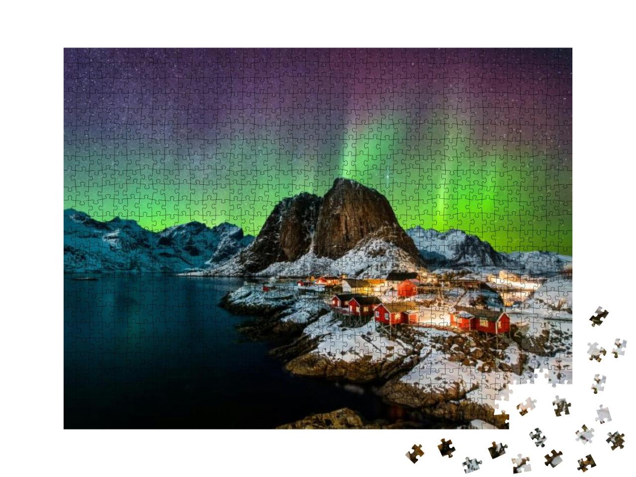 Aurora Borealis Over Hamnoy in Norway... Jigsaw Puzzle with 1000 pieces