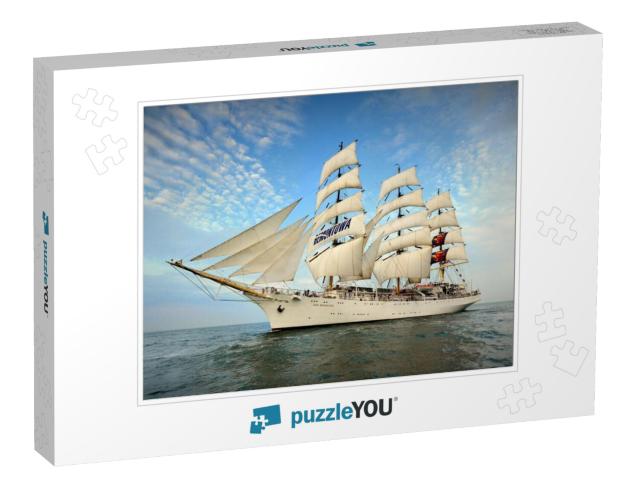 Tall Ship Under Sail with the Shore in the Background... Jigsaw Puzzle