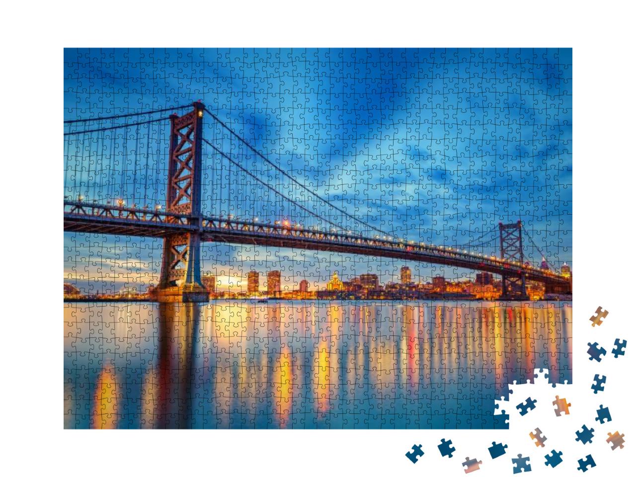 Ben Franklin Bridge in Philadelphia At Sunset... Jigsaw Puzzle with 1000 pieces