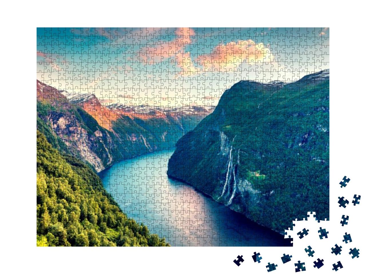 Splendid Summer Sunset of Sunnylvsfjorden Fjord Canyon, G... Jigsaw Puzzle with 1000 pieces