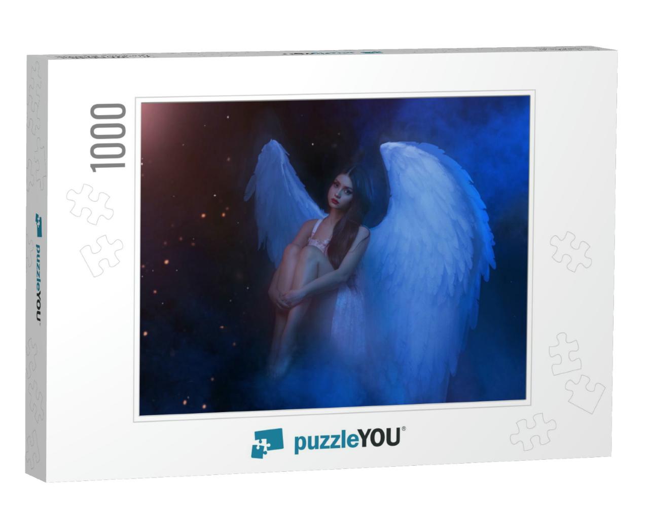 Beautiful Innocent Woman Angel Sitting on a Cloud. Costum... Jigsaw Puzzle with 1000 pieces