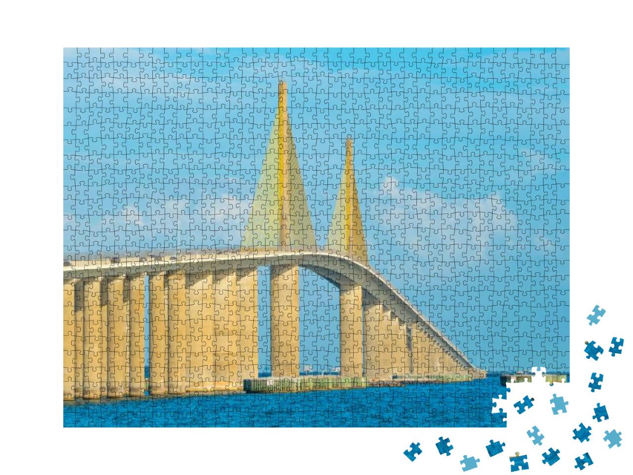Sunshine Skyway Bridge Spanning the Lower Tampa Bay & Con... Jigsaw Puzzle with 1000 pieces